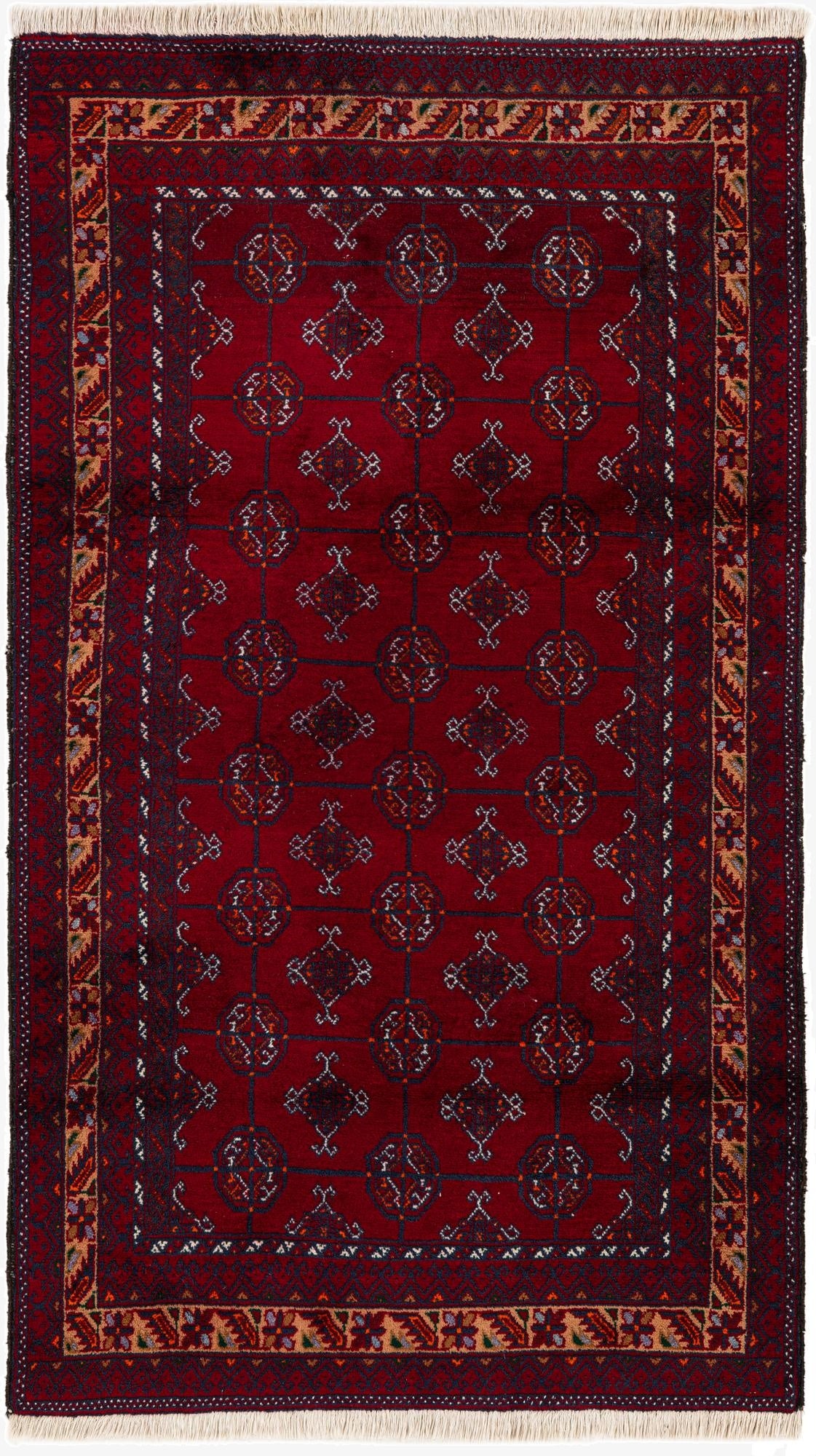 3' 7 x 6' 4  Hand Knotted Afghan Ersari Oriental Wool Rug