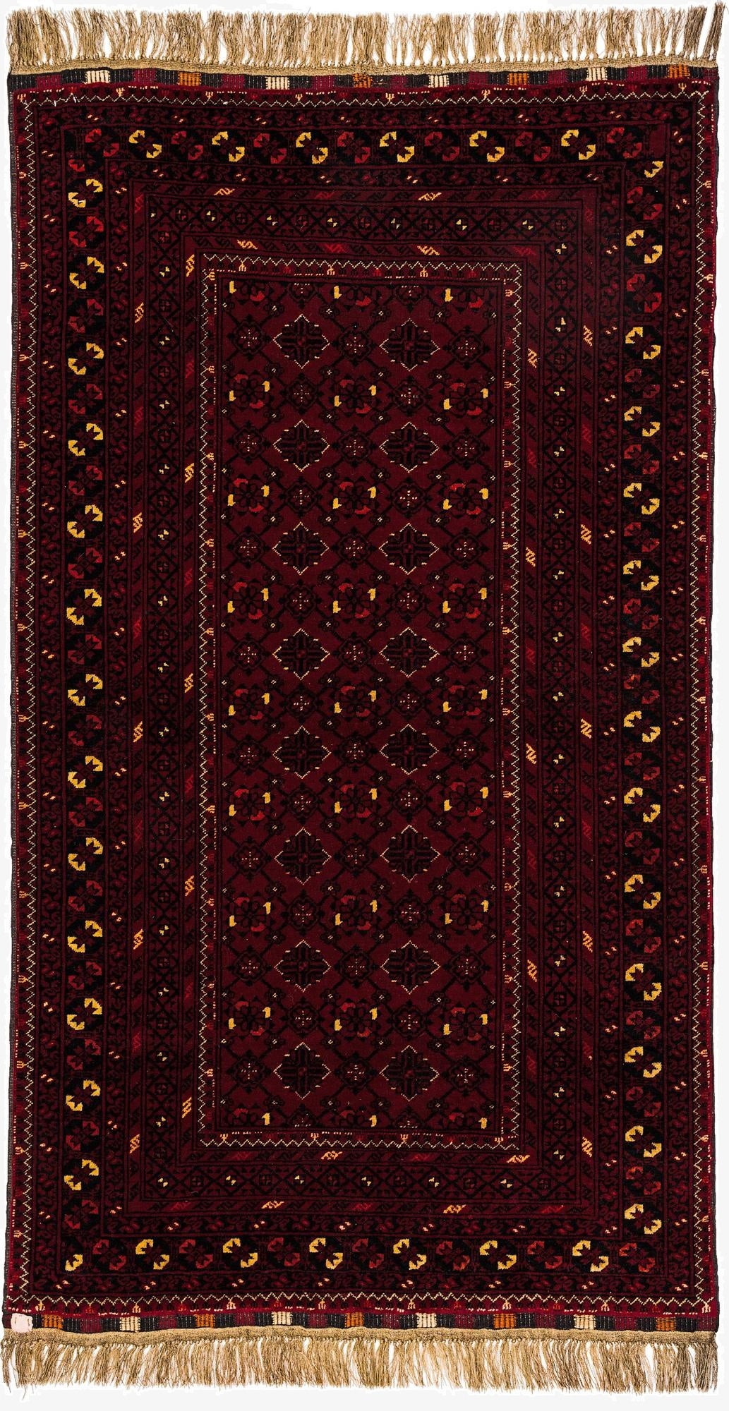 3' 7 x 6' 4  Hand Knotted Afghan Ersari Oriental Wool Rug