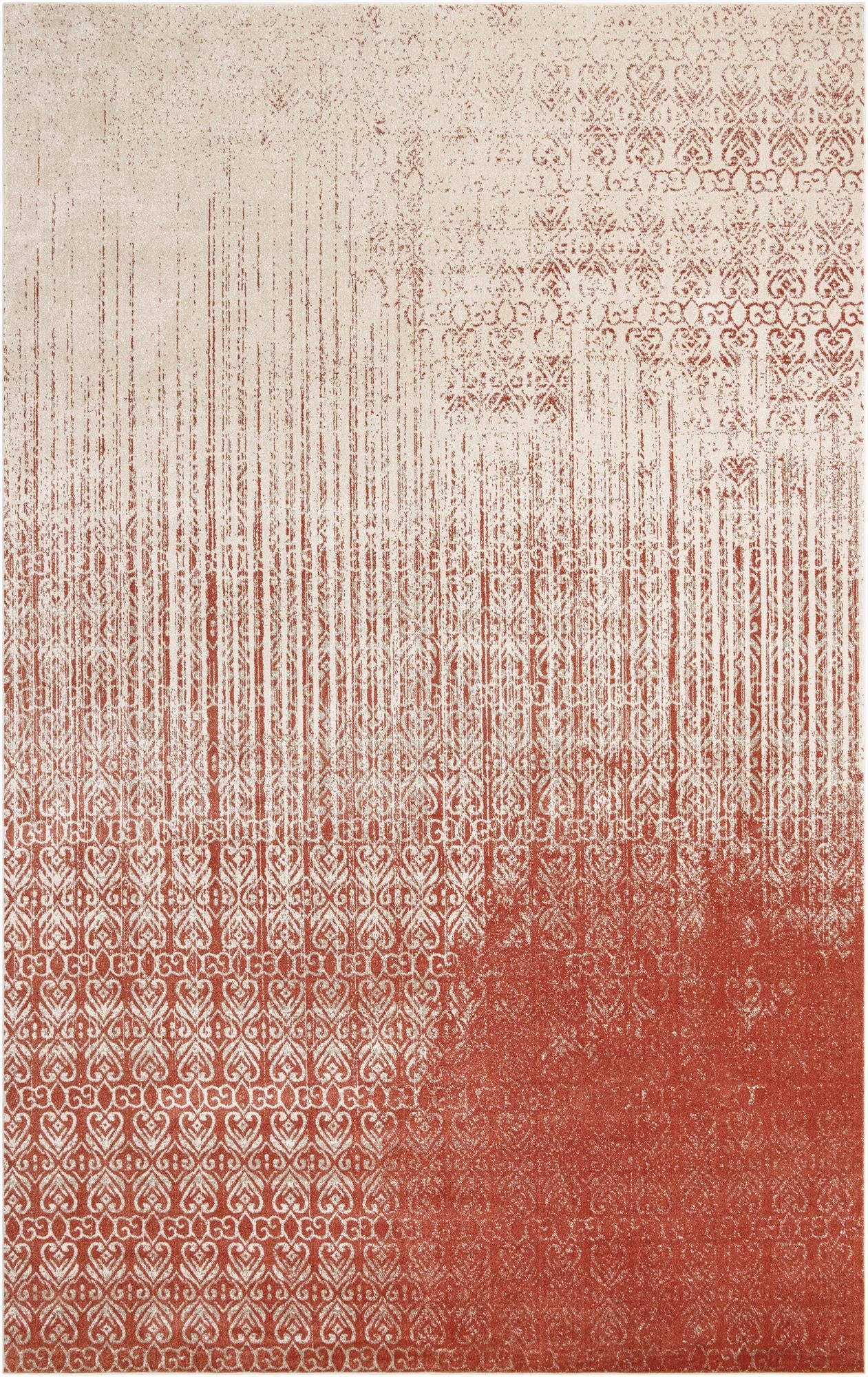 A rectangular Angelica Palace rug featuring a distressed transitional pattern in shades of red and cream.