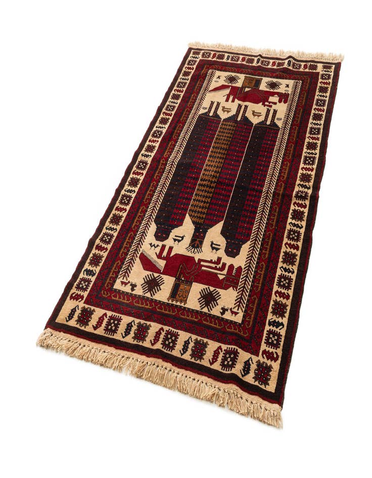 Detail image of 4' 2 x 7' 4  Hand Knotted Balouch Wool Rug