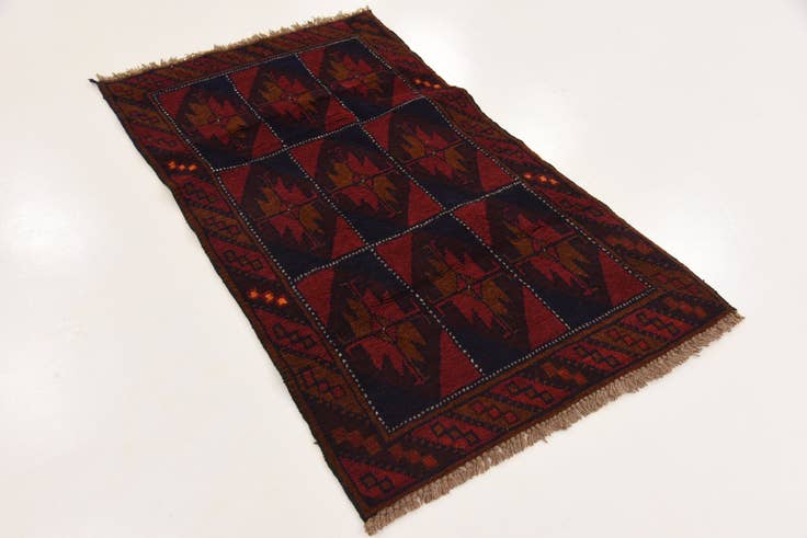 Detail image of 2' 8 x 4' 7 Hand Knotted Balouch Persian Wool Rug