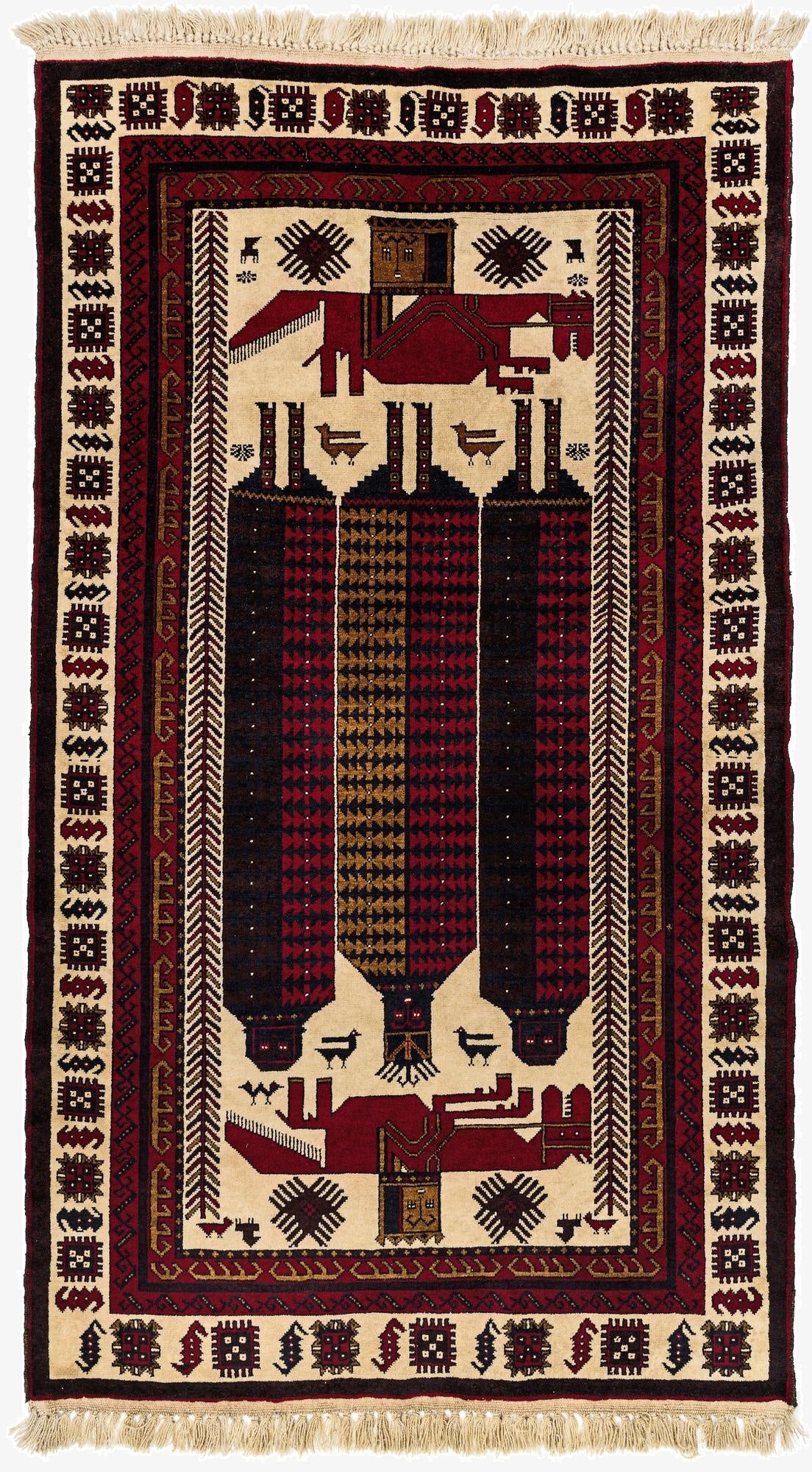4' 2 x 7' 4  Hand Knotted Balouch Wool Rug