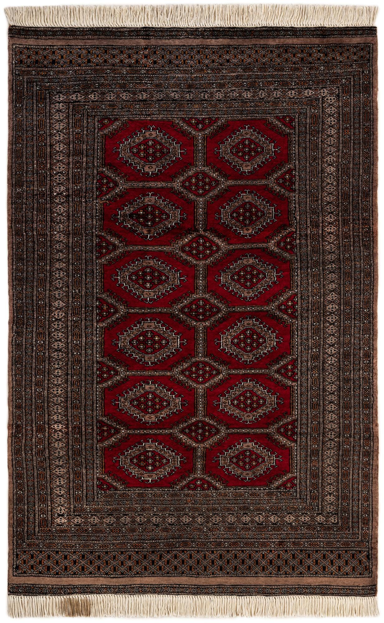 4' 1 x 6' 3  Hand Knotted Bokhara Oriental Wool Rug