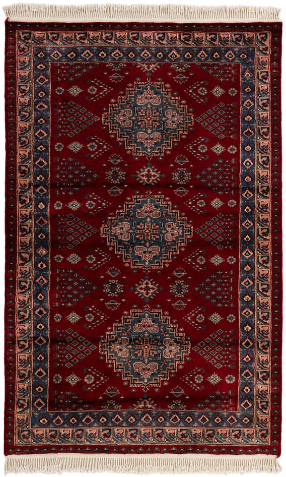 Detail image of 4' 1 x 6' 6 Hand Knotted Bokhara Oriental Wool Rug