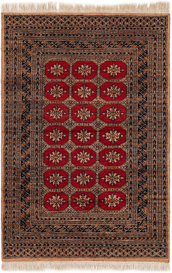 Detail image of 4' 1 x 6' 1 Hand Knotted Bokhara Wool Rug