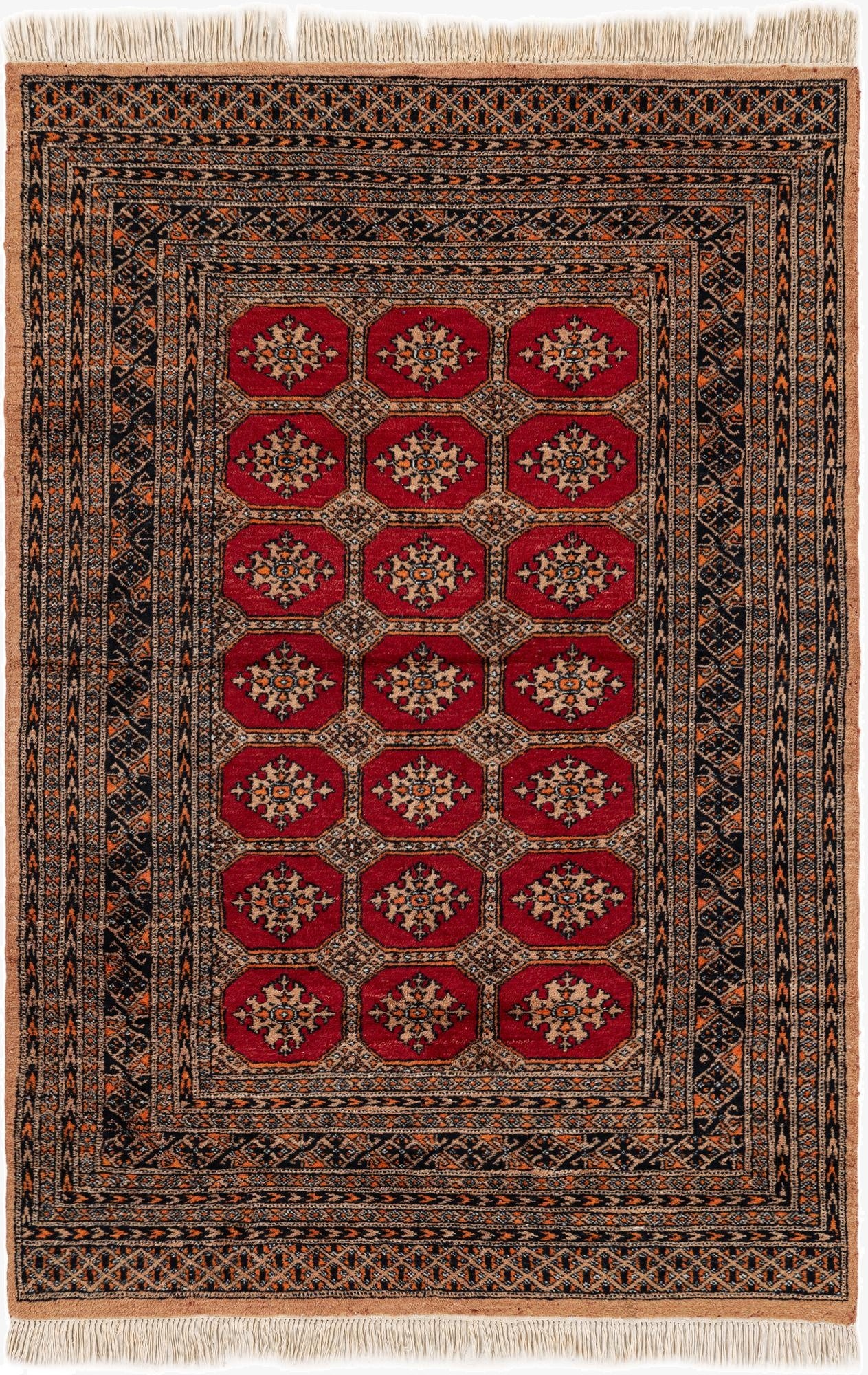 4' 1 x 6' 1  Hand Knotted Bokhara Wool Rug