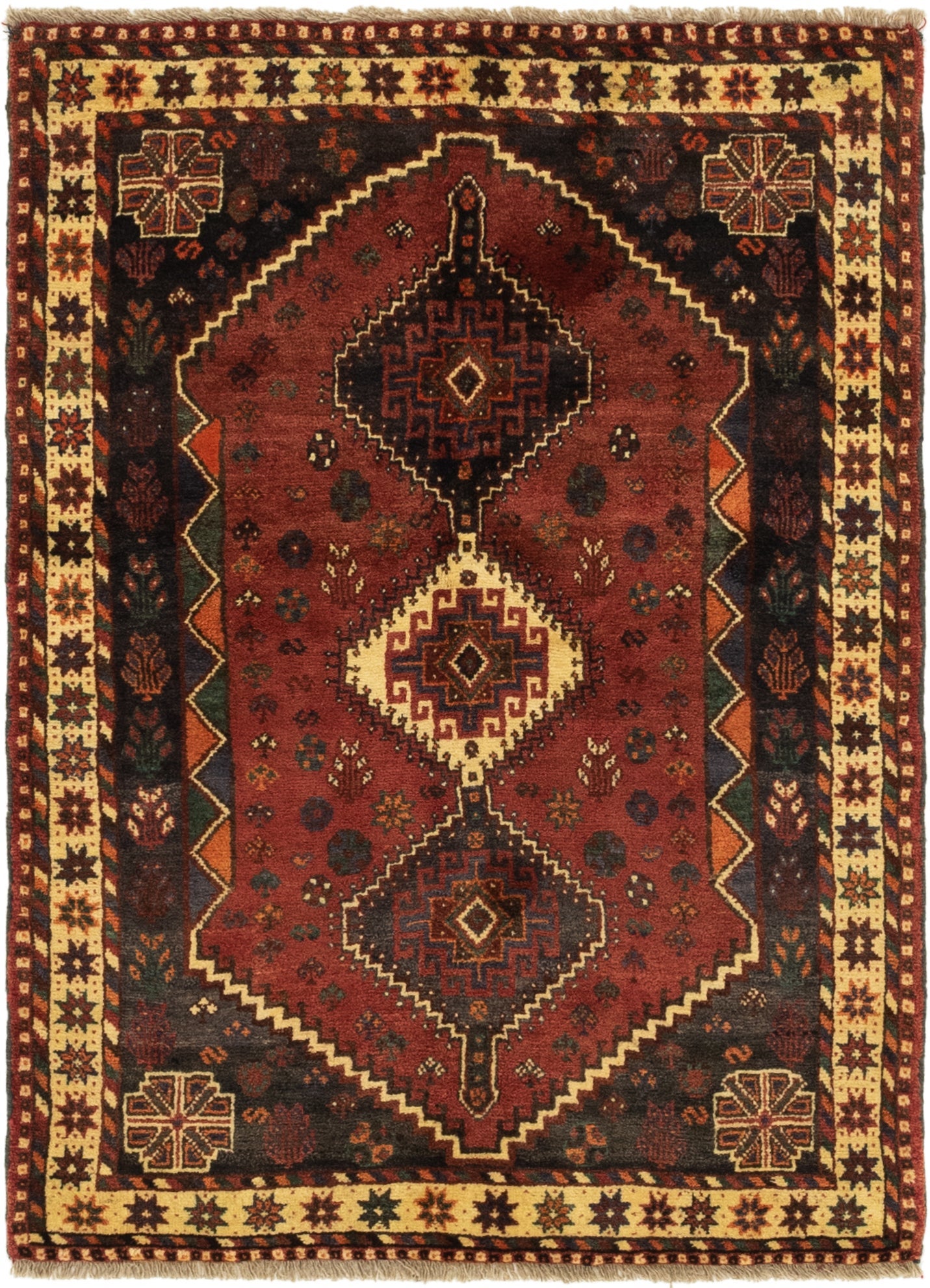 3' 9 x 5' 4 Hand Knotted Ghashghaei Persian Wool Rug