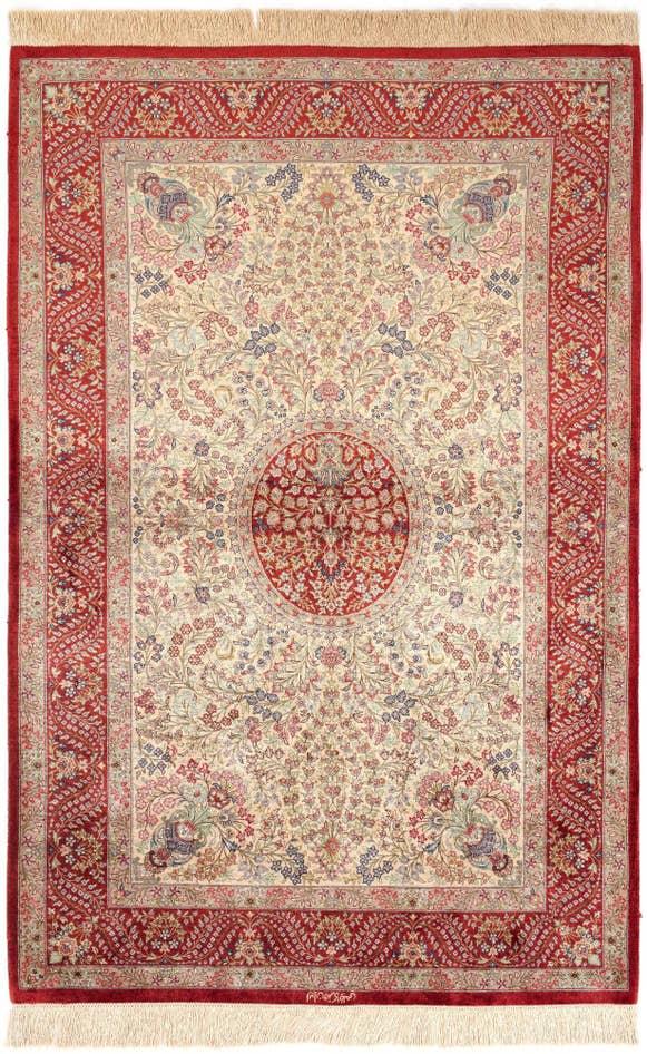 Detail image of 3' 4 x 5' Ghom Silk Rug