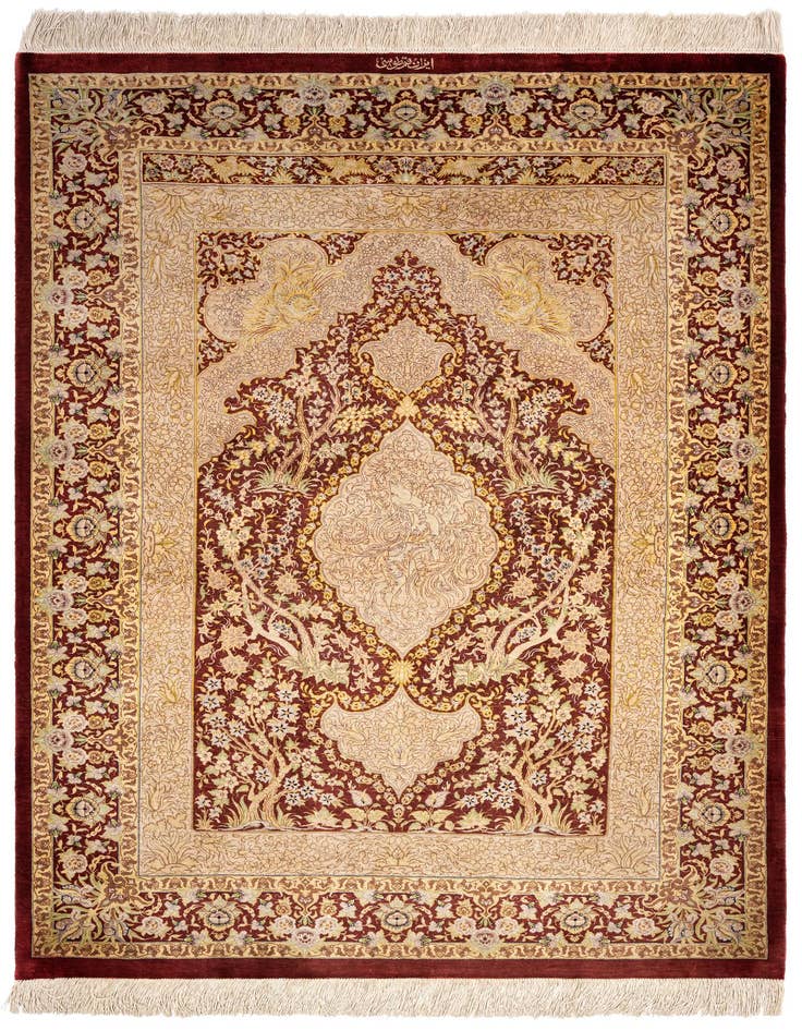 Detail image of 3' 6 x 4' 11 Ghom Silk Rug