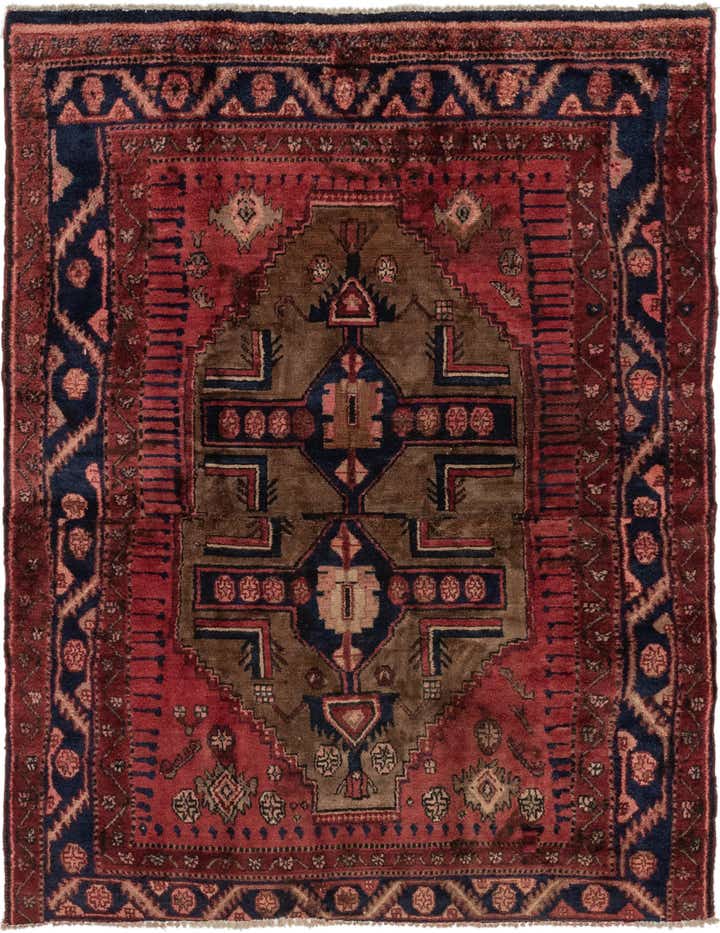 5' x 6' 7 Hand Knotted Hamedan Persian Wool Rug