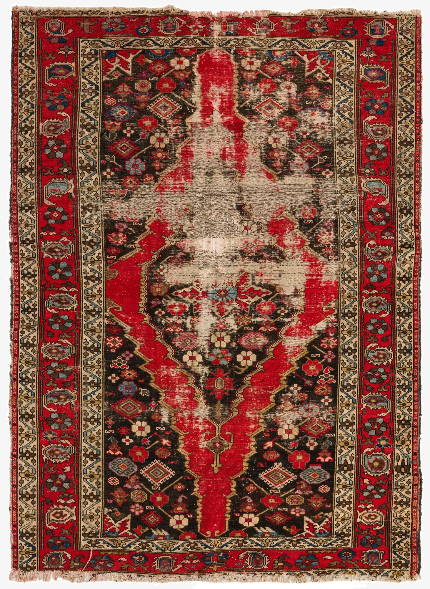4' 5 x 6' 1  Hand Knotted Hamedan Persian Wool Rug