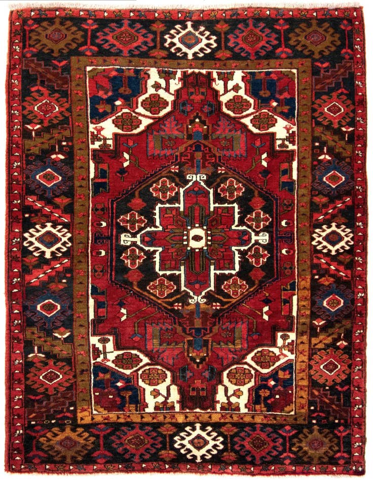 Detail image of 4' 11 x 6' 6 Hand Knotted Heriz Persian Wool Rug
