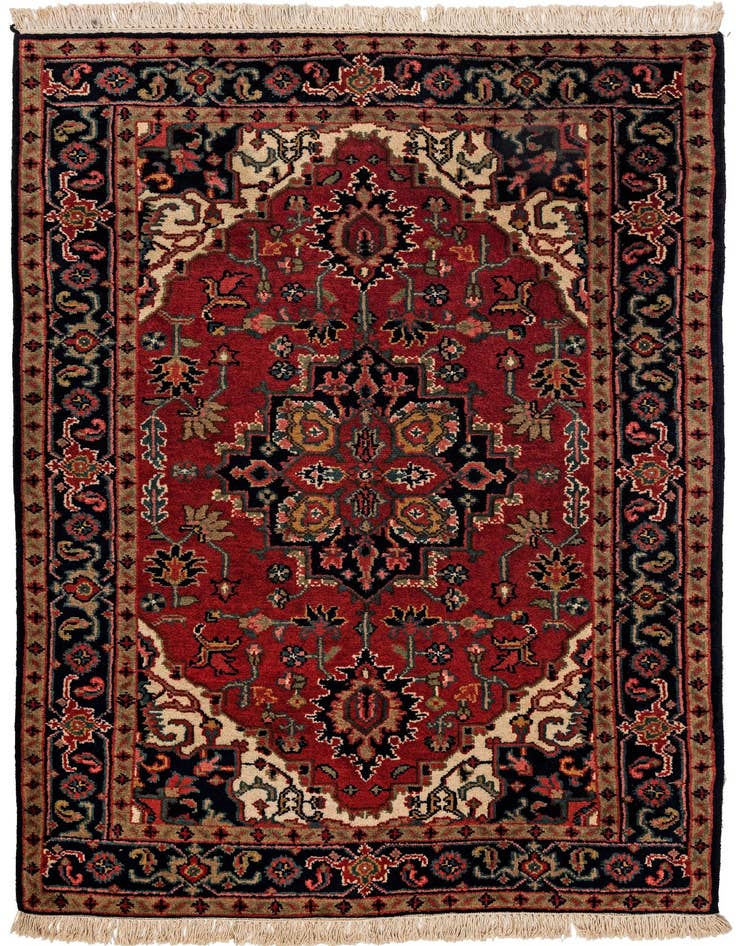 Detail image of 4' 1 x 5' 10 Hand Knotted Heriz Wool Rug