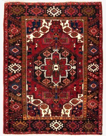 4' 11 x 6' 6 Hand Knotted Heriz Persian Wool Rug