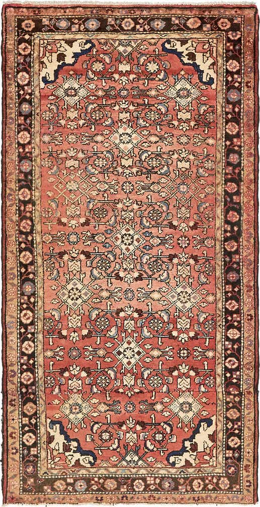 3' 8 x 7' 3 Hand Knotted Hossainabad Persian Wool Rug