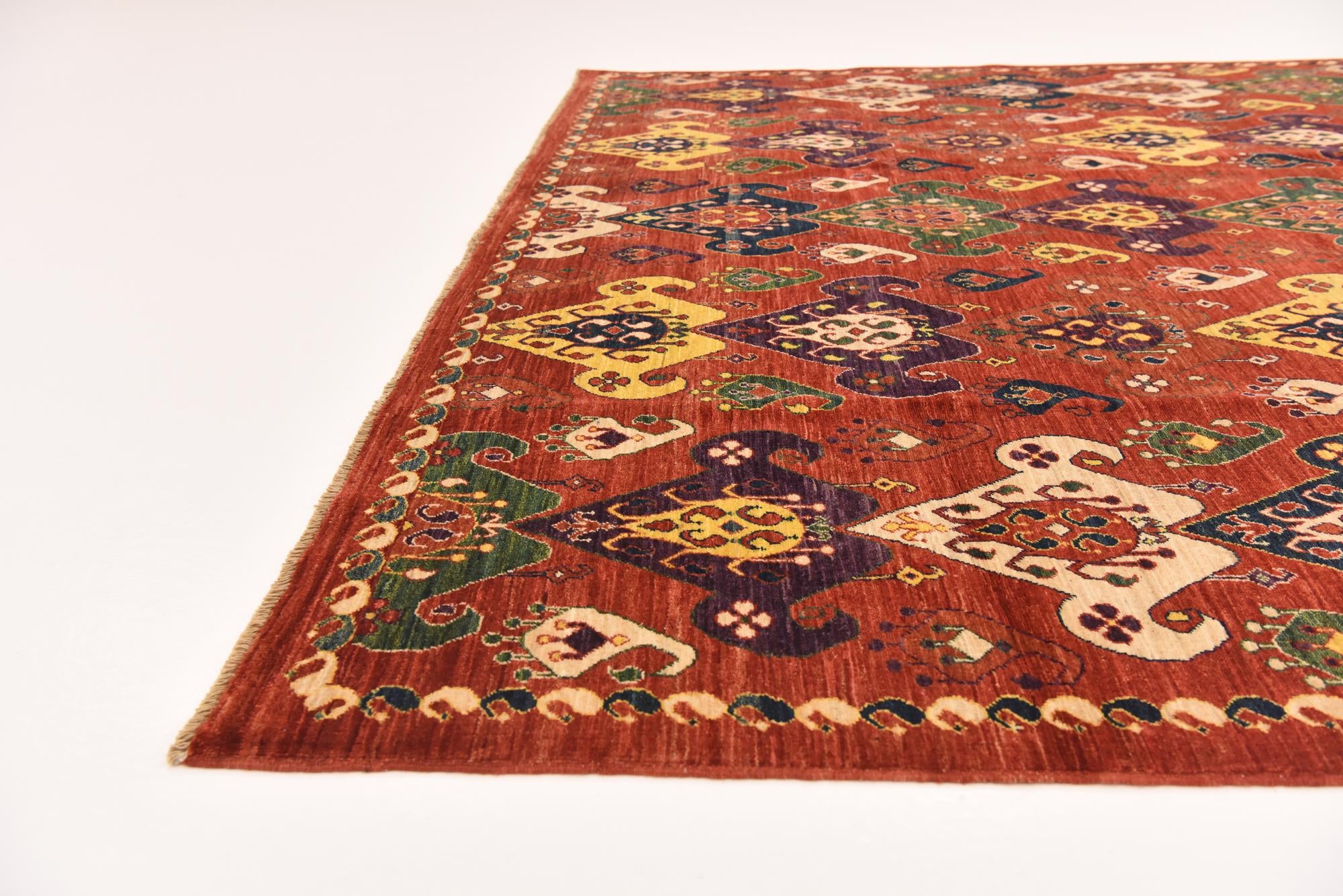 7' x 9' 2 Hand Knotted Ikat Rug