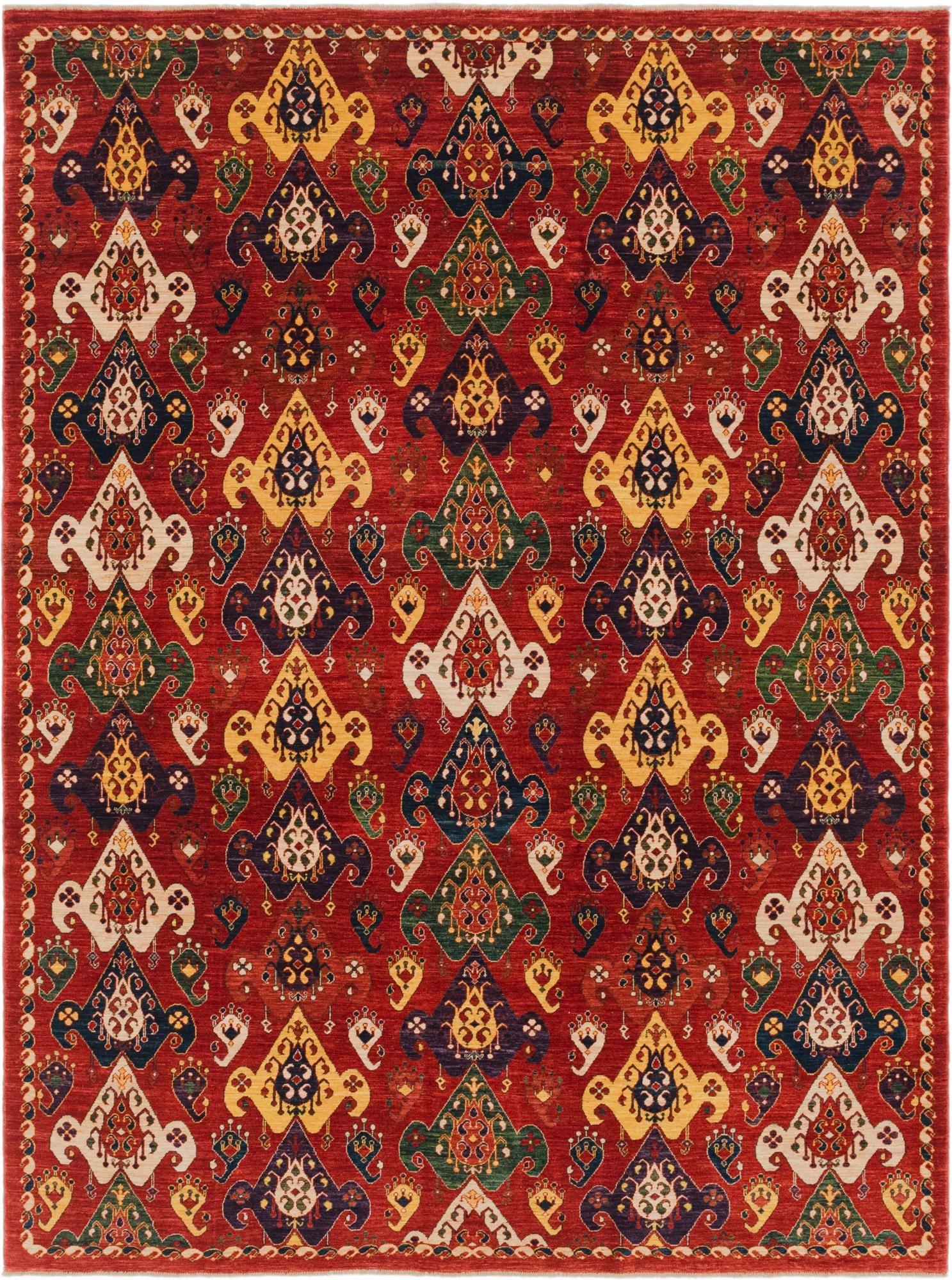 7' x 9' 2 Hand Knotted Ikat Rug
