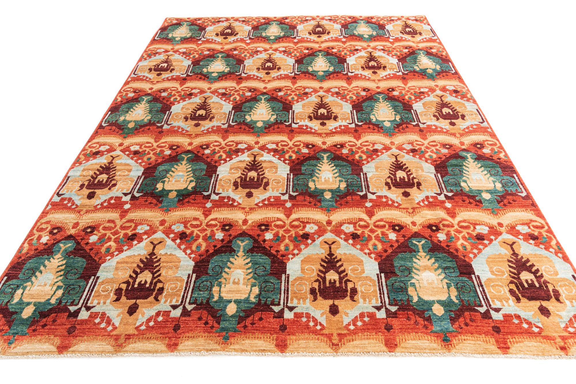 6' 10 x 9' 8 Hand Knotted Ikat Oriental Rug