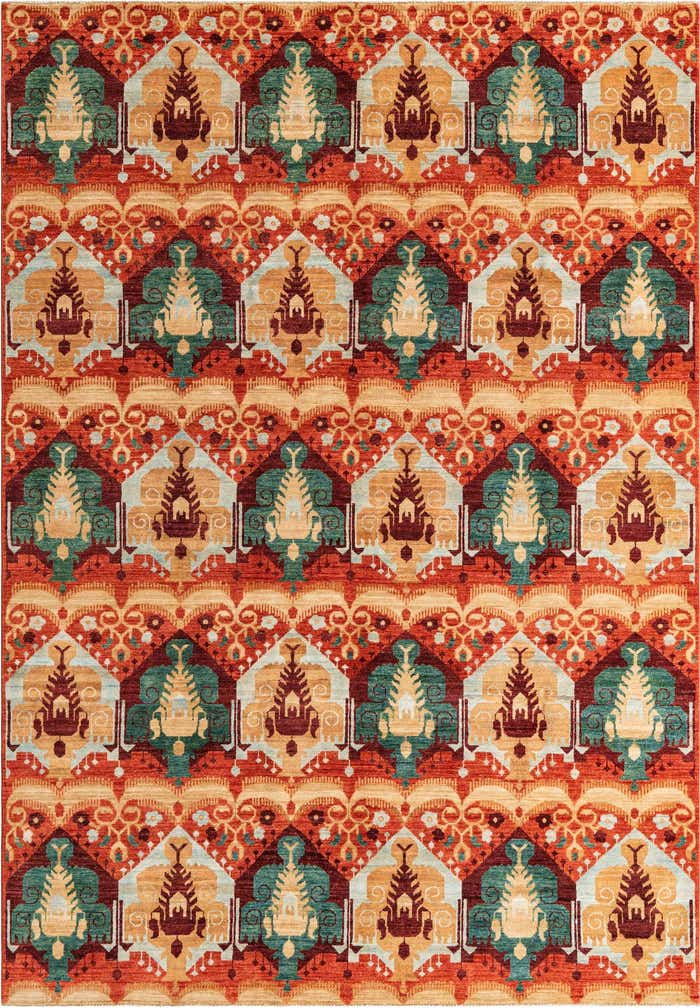 6' 10 x 9' 8 Hand Knotted Ikat Oriental Rug