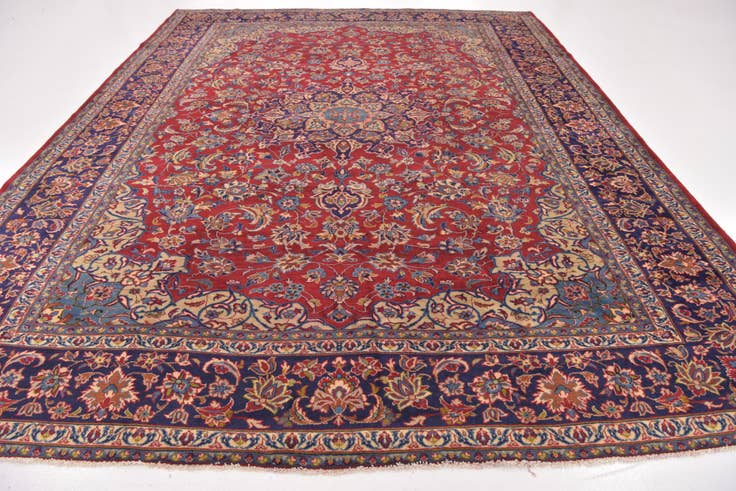 Detail image of 9' 8 x 13' Hand Knotted Isfahan Persian Wool Rug