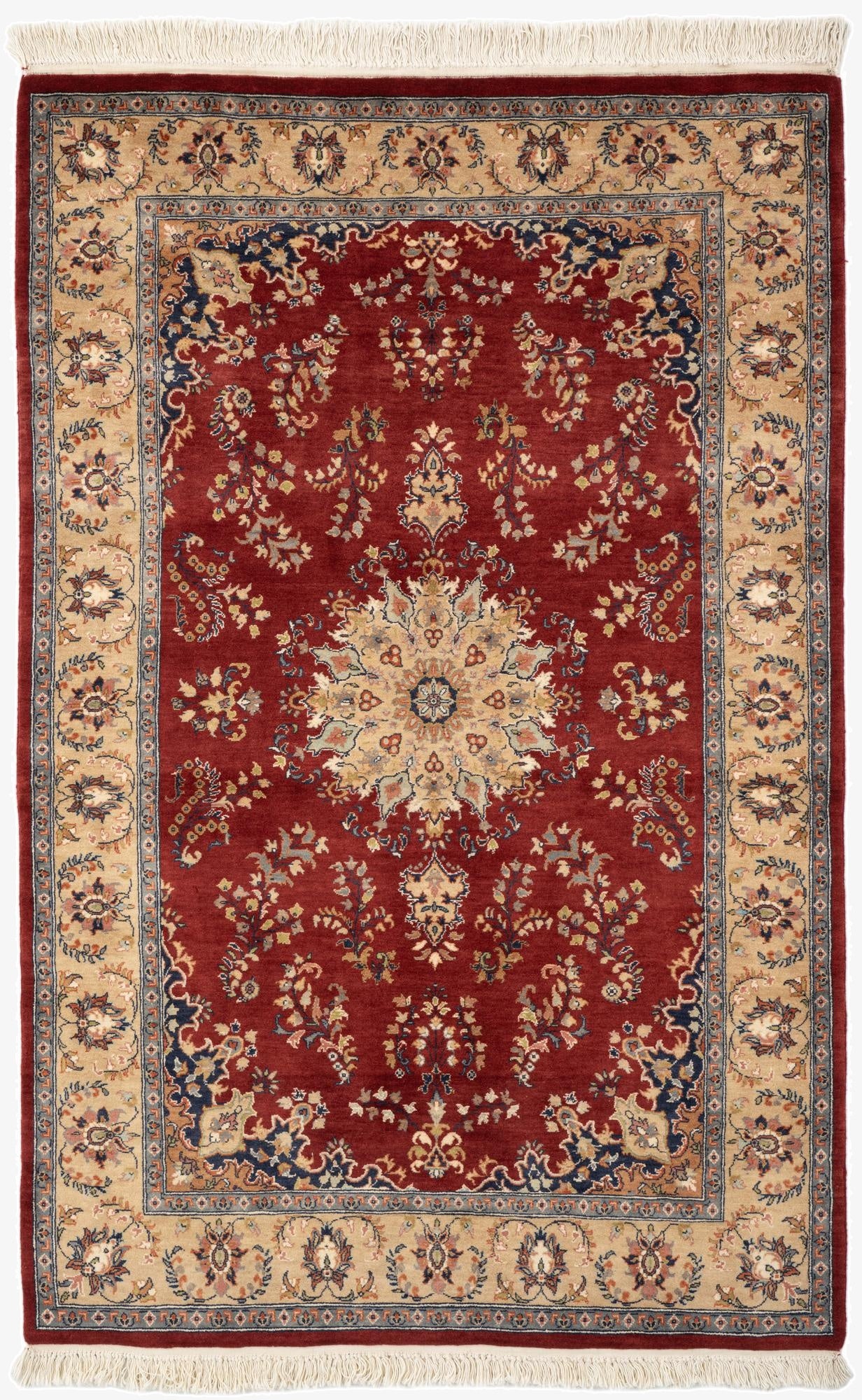 4' 1 x 6' 5  Hand Knotted Isfahan Oriental Wool Rug