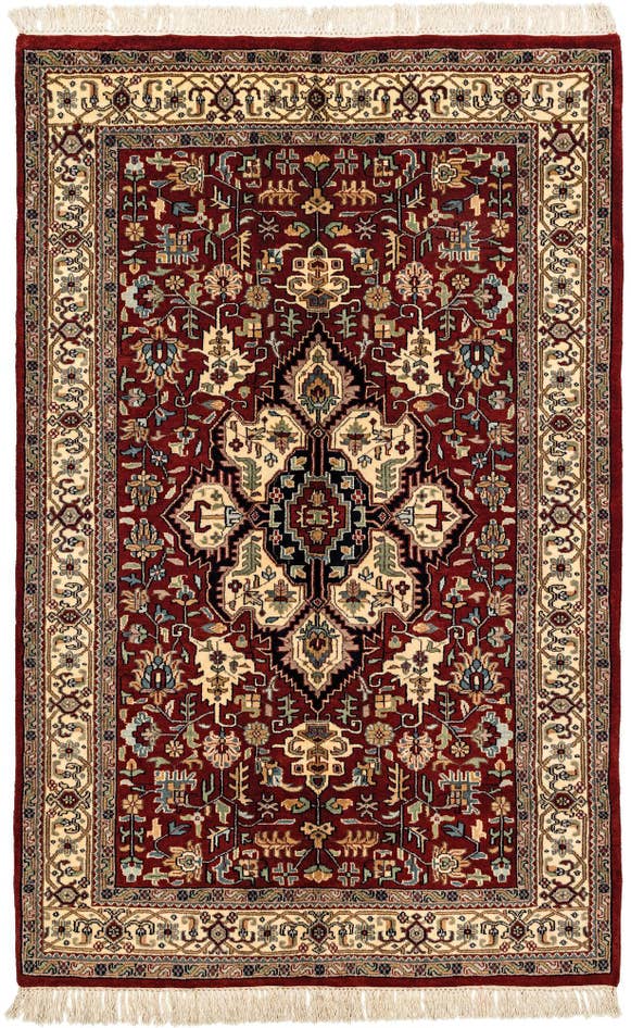 Detail image of 4' 2 x 6' 6 Hand Knotted Jaipur Agra Wool Rug