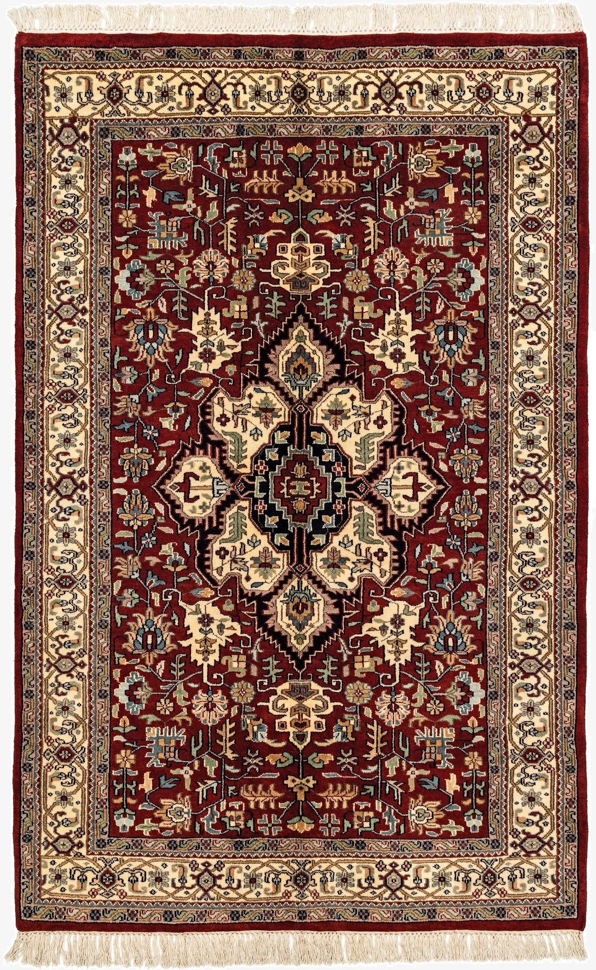 4' 2 x 6' 6  Hand Knotted Jaipur Agra Wool Rug