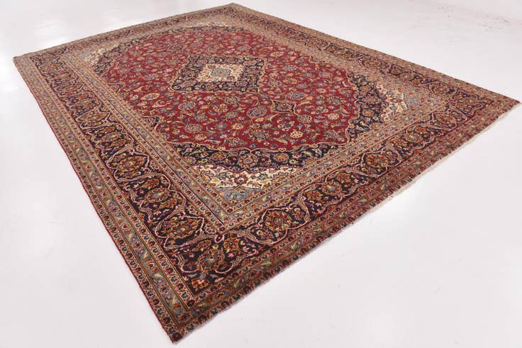 Detail image of 9' 7 x 13' 3 Hand Knotted Kashan Persian Wool Rug