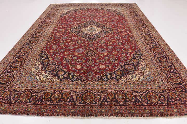 9' 7 x 13' 3 Hand Knotted Kashan Persian Wool Rug