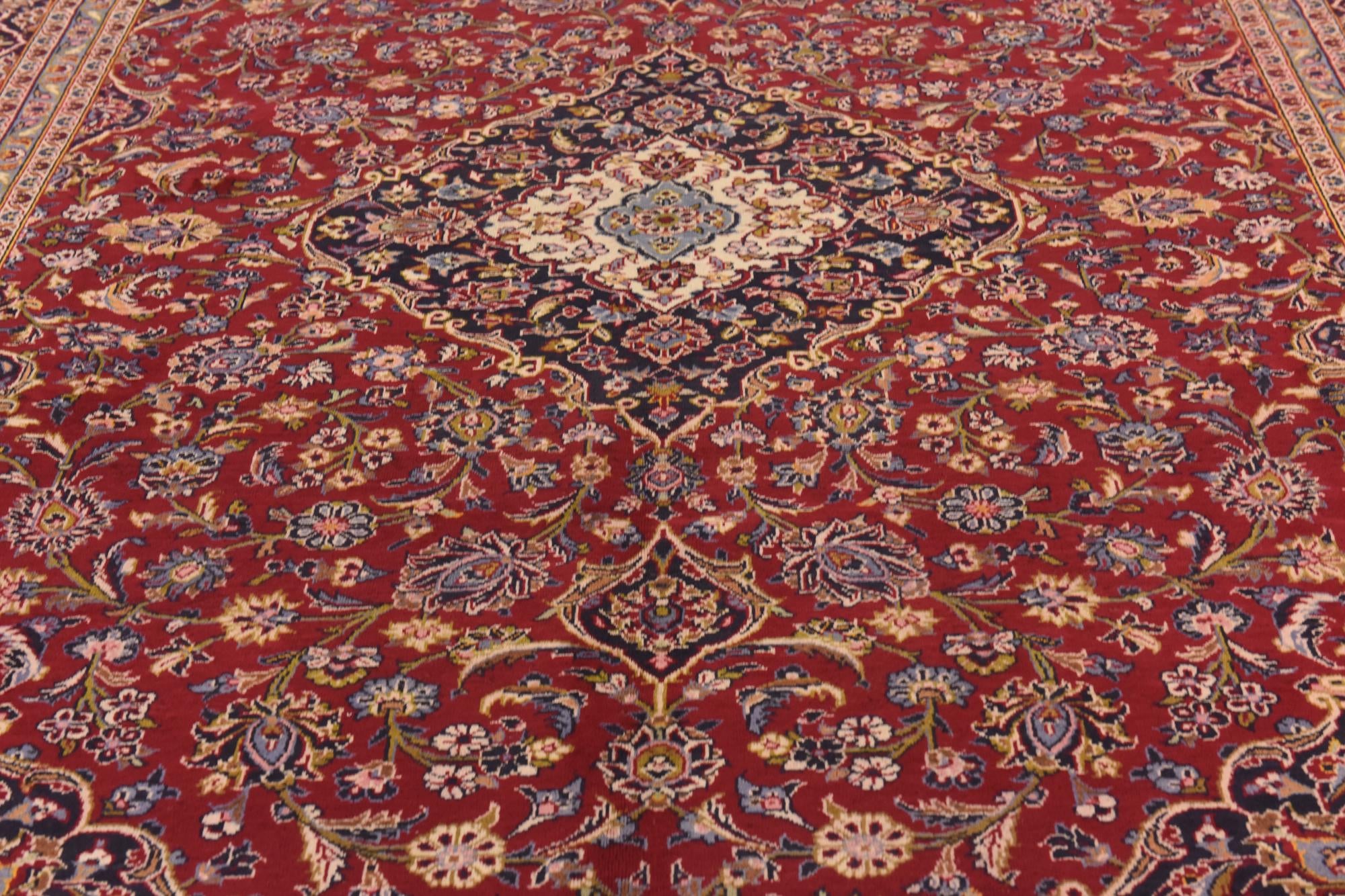 9' 7 x 13' 3 Hand Knotted Kashan Persian Wool Rug