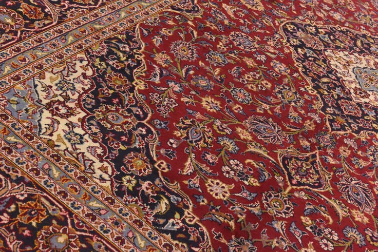 Detail image of 9' 7 x 13' 3 Hand Knotted Kashan Persian Wool Rug