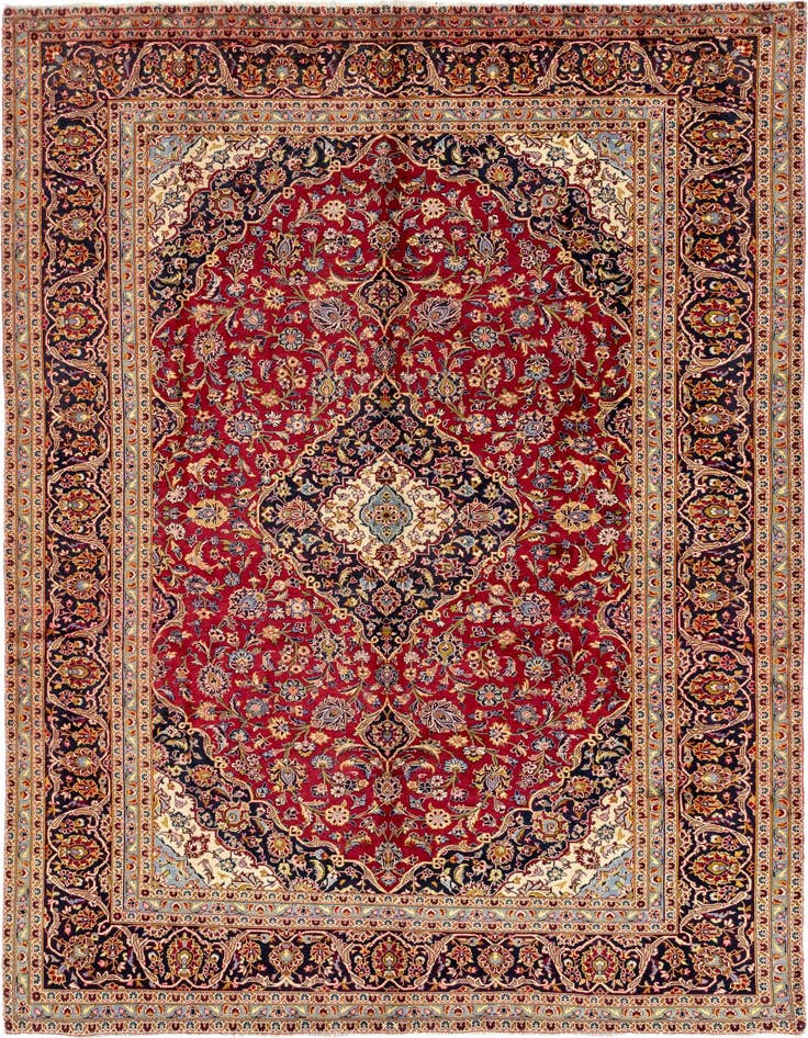 Detail image of 9' 7 x 13' 3 Hand Knotted Kashan Persian Wool Rug