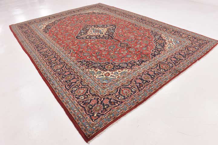 9' 8 x 13' Hand Knotted Kashan Persian Wool Rug