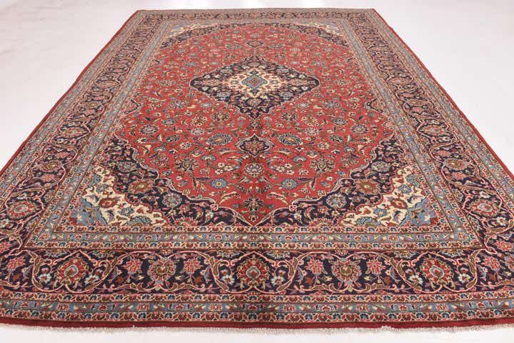 9' 8 x 13' Hand Knotted Kashan Persian Wool Rug