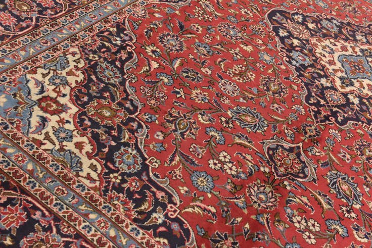 Detail image of 9' 8 x 13' Hand Knotted Kashan Persian Wool Rug