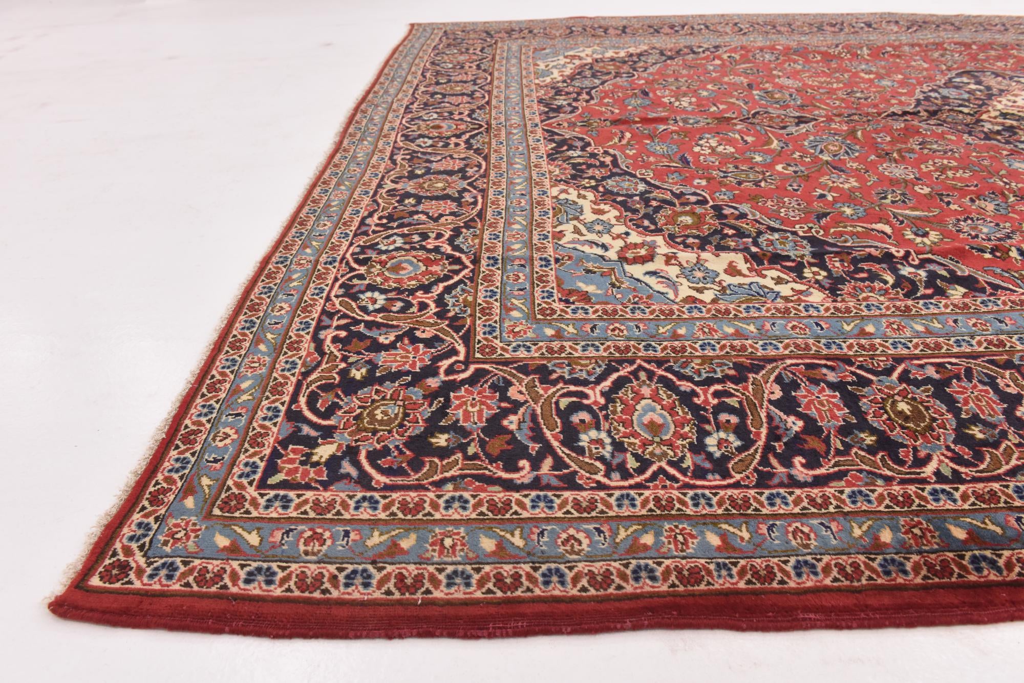 9' 8 x 13' Hand Knotted Kashan Persian Wool Rug