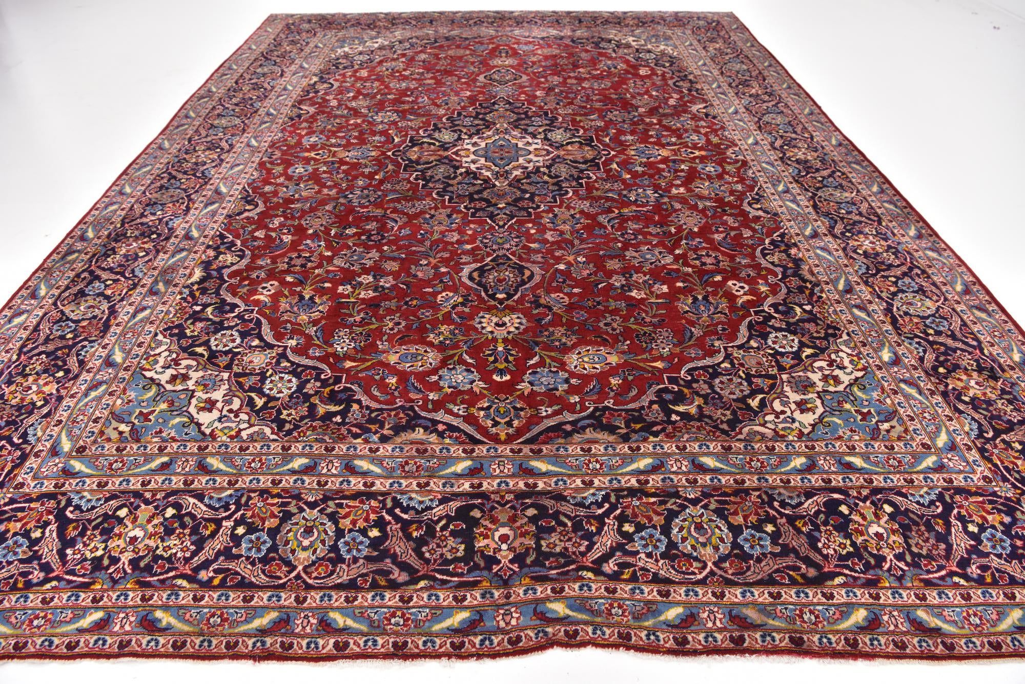 9' 7 x 13' 3 Hand Knotted Kashan Persian Wool Rug