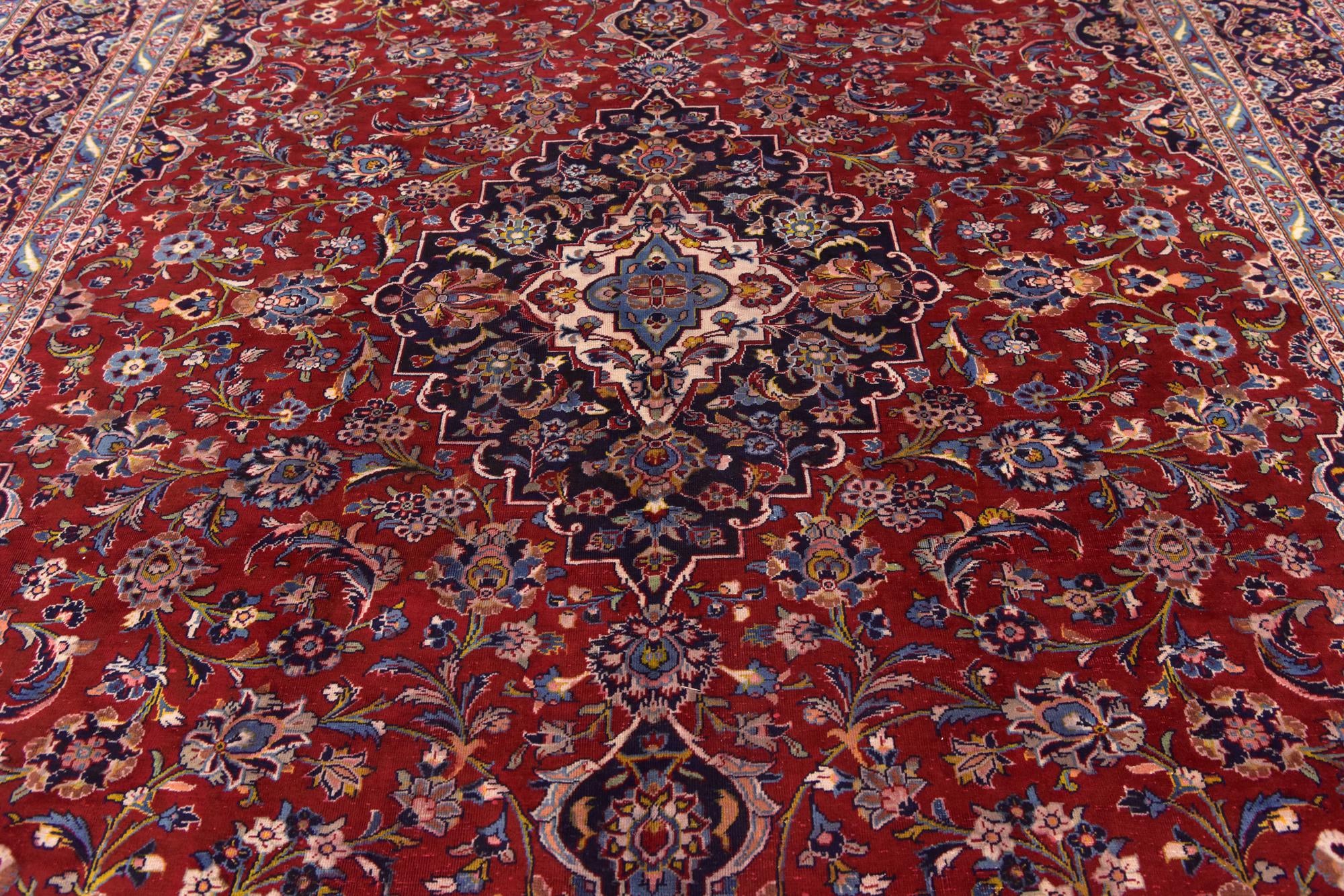 9' 7 x 13' 3 Hand Knotted Kashan Persian Wool Rug