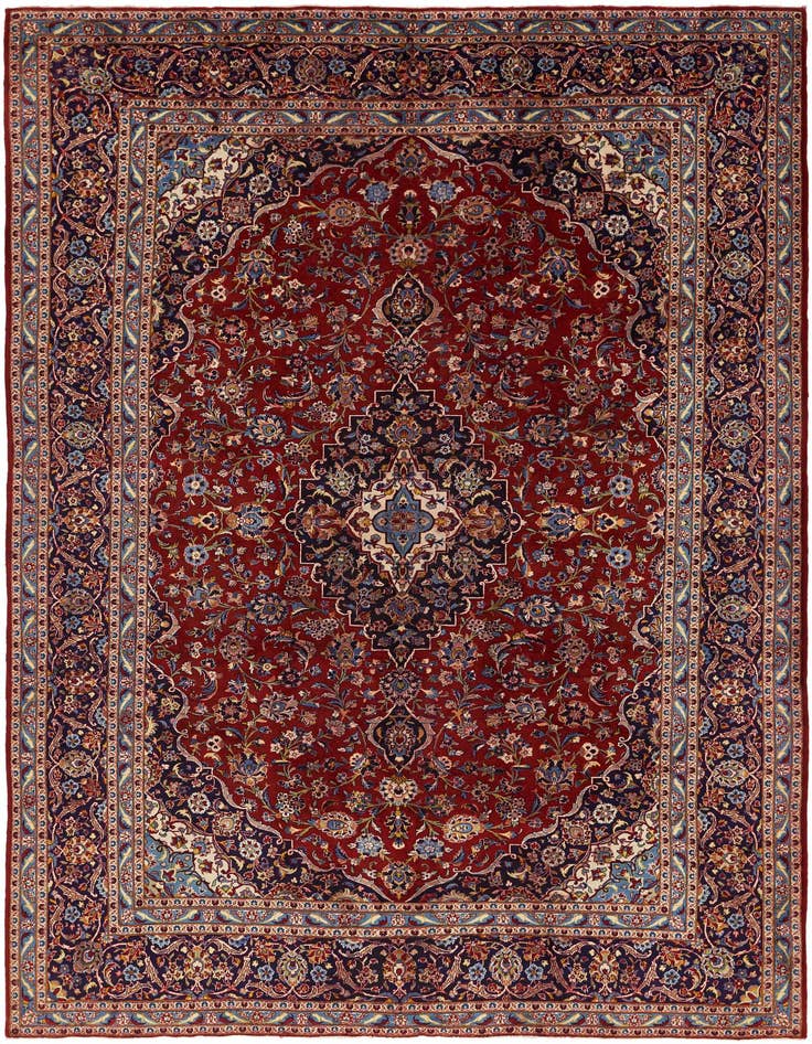Detail image of 9' 7 x 13' 3 Hand Knotted Kashan Persian Wool Rug