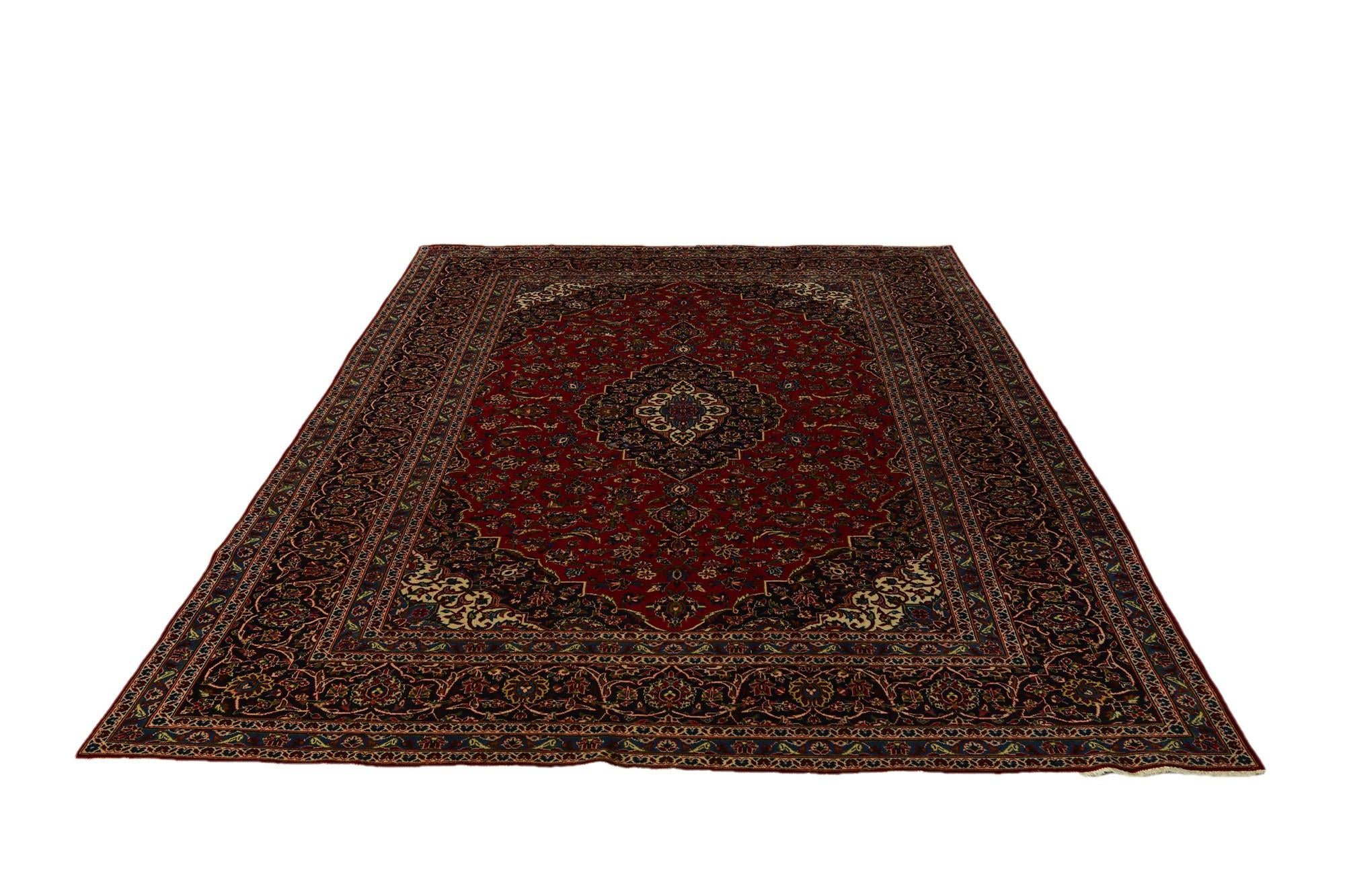8' x 11' 7 Hand Knotted Kashan Persian Wool Rug