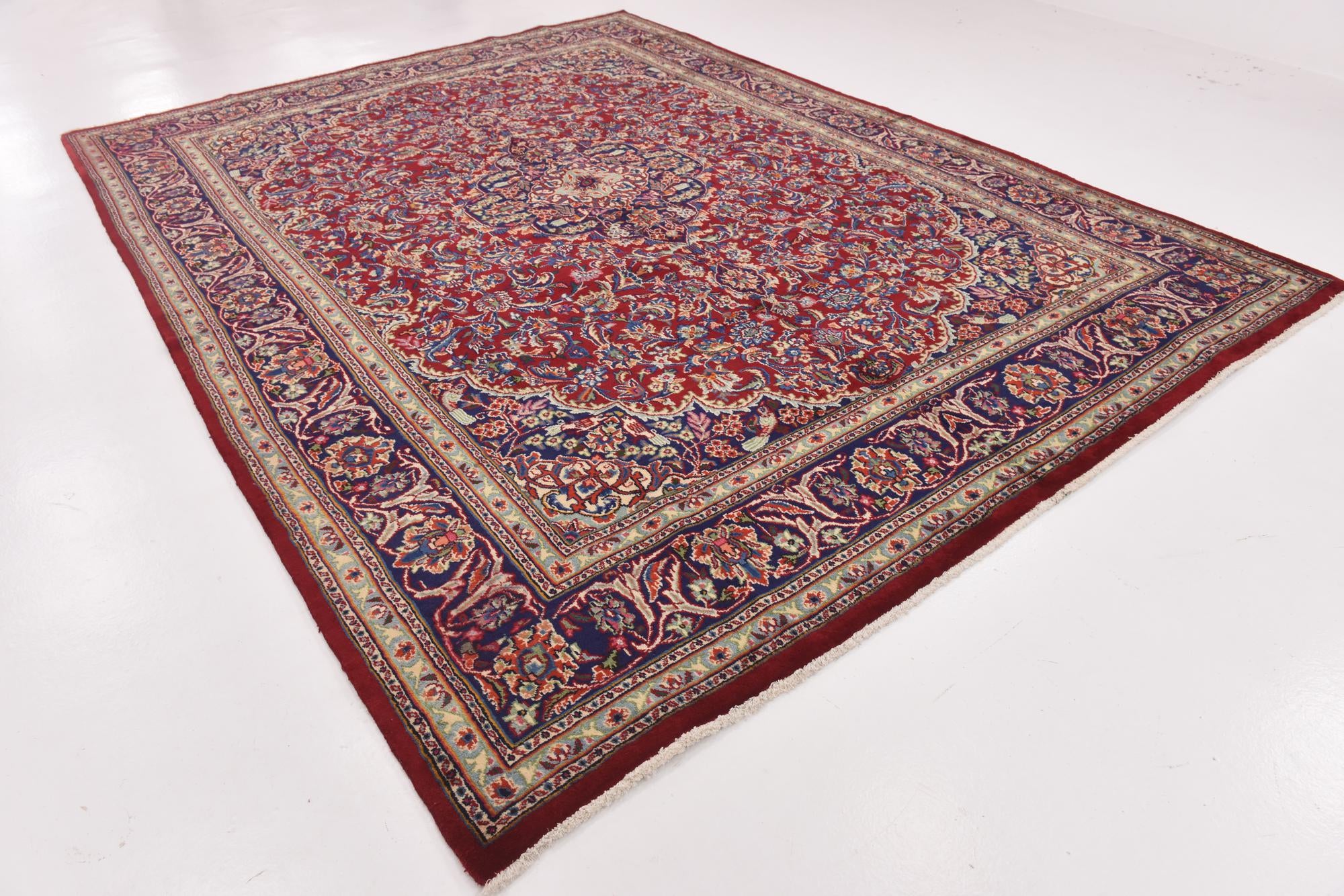 9' 6 x 12' 9 Hand Knotted Kashan Persian Wool Rug