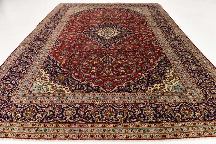 9' 7 x 13' 2 Hand Knotted Kashan Persian Wool Rug