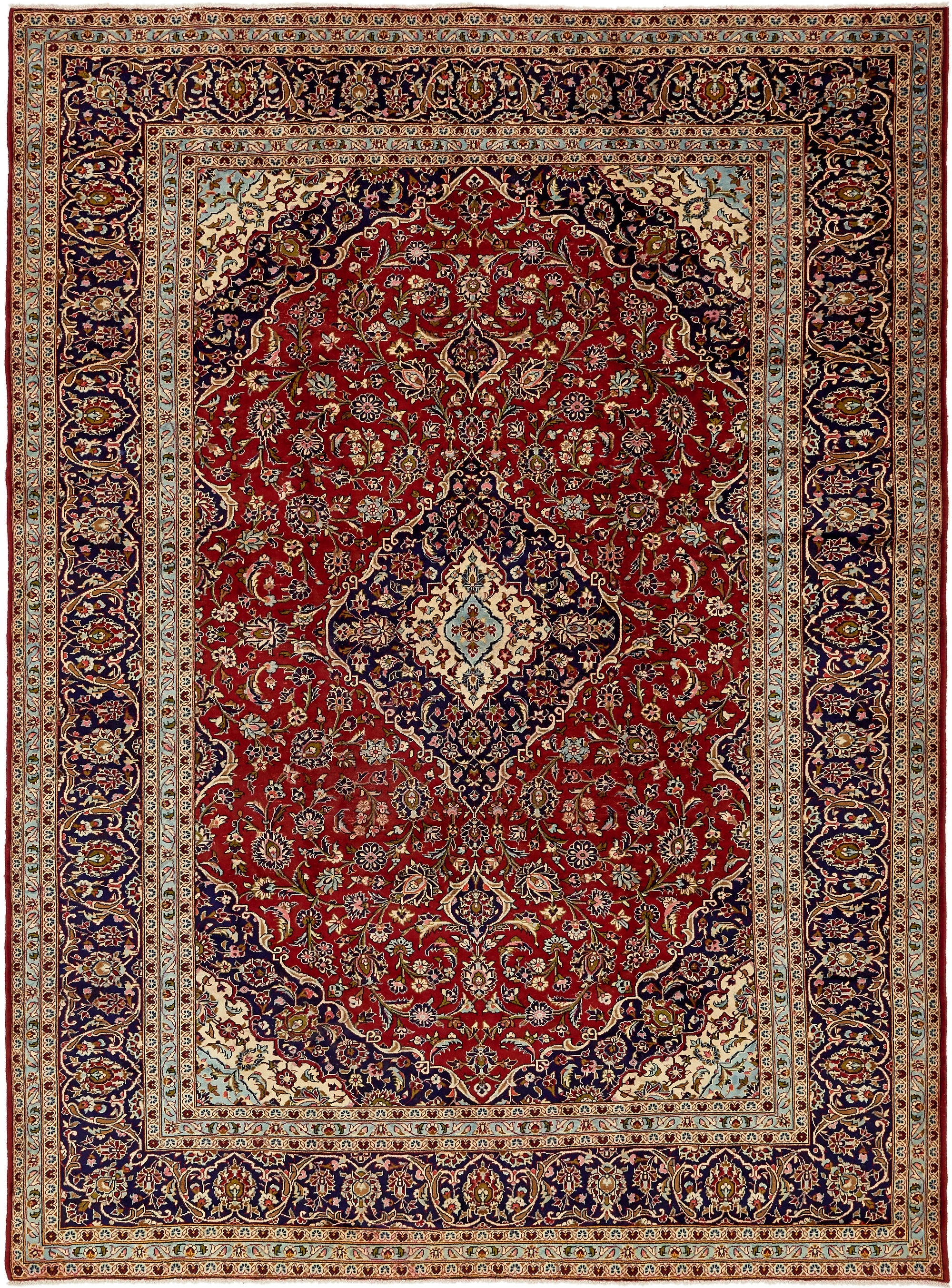 9' 7 x 13' 2  Hand Knotted Kashan Persian Wool Rug