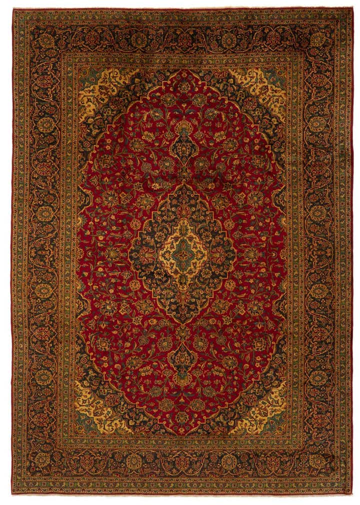 9' 7 x 12' 11 Hand Knotted Kashan Persian Wool Rug