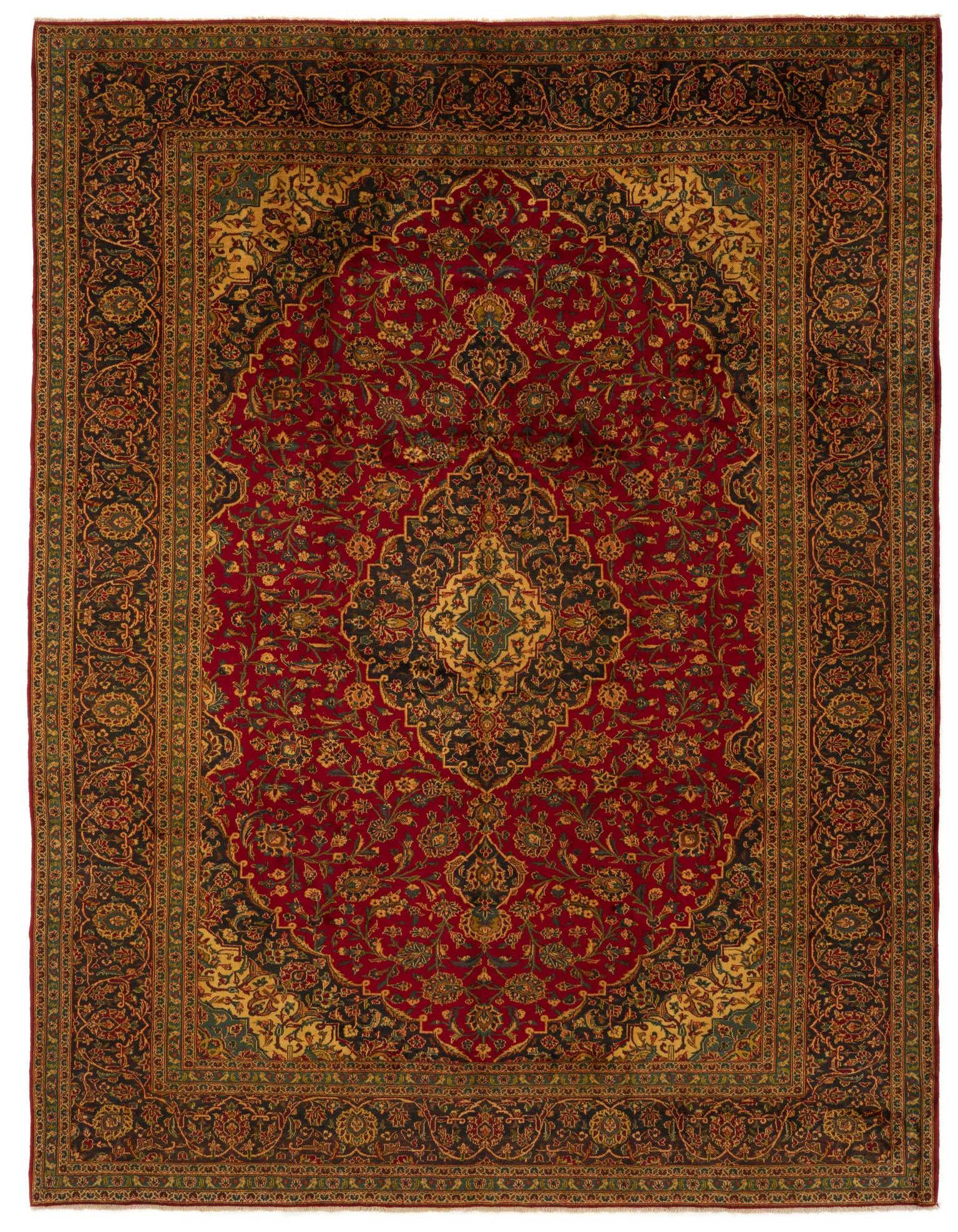 9' 7 x 12' 11 Hand Knotted Kashan Persian Wool Rug