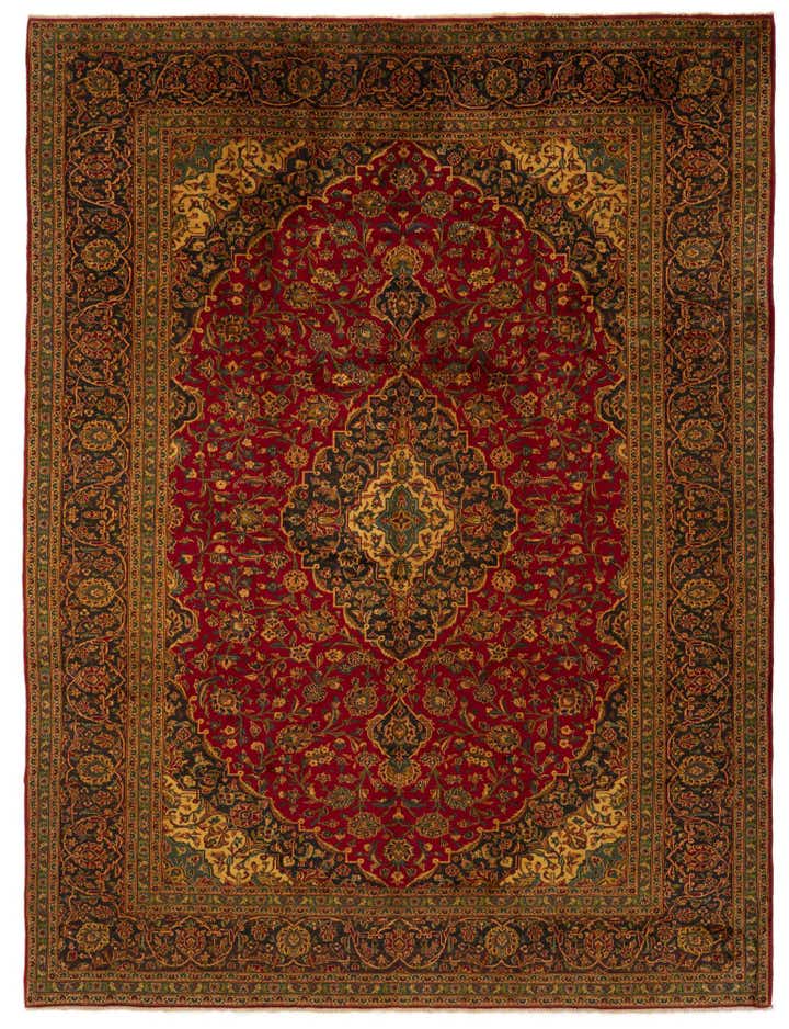 9' 7 x 12' 11 Hand Knotted Kashan Persian Wool Rug