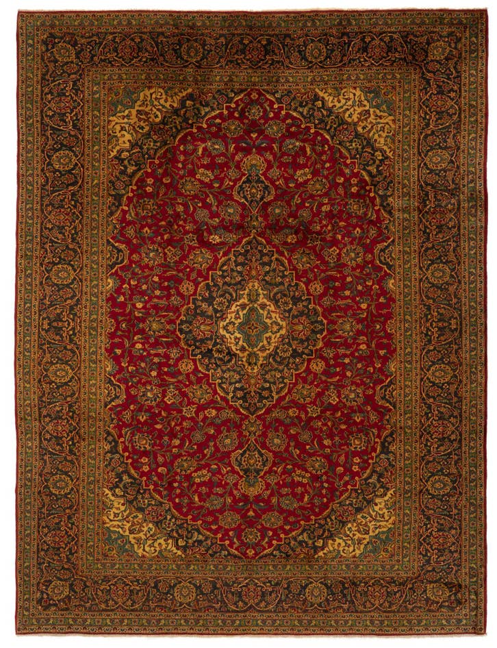 Detail image of 9' 7 x 12' 11 Hand Knotted Kashan Persian Wool Rug