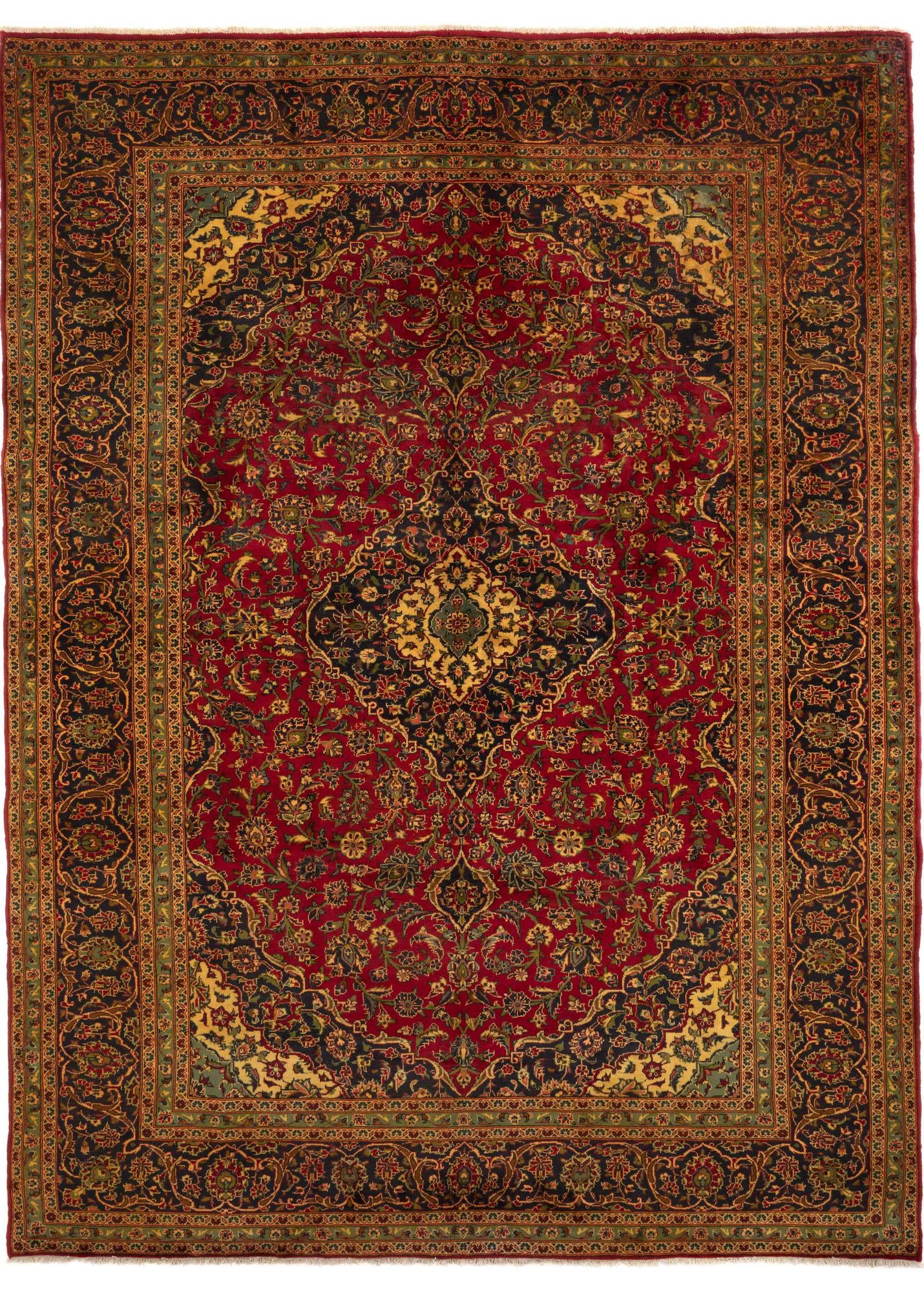 9' 7 x 13' 5 Hand Knotted Kashan Persian Wool Rug