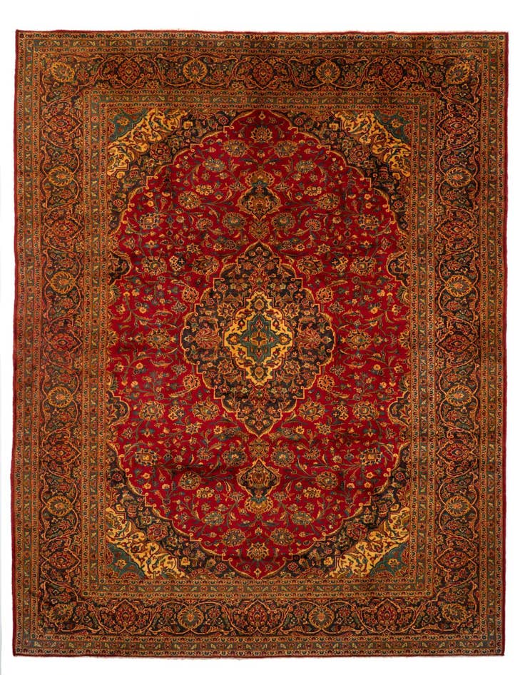 Detail image of 10' x 13' 1 Hand Knotted Kashan Persian Wool Rug