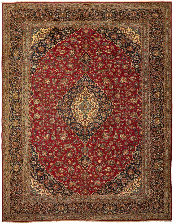 Detail image of 10' 6 x 14' Hand Knotted Kashan Persian Wool Rug